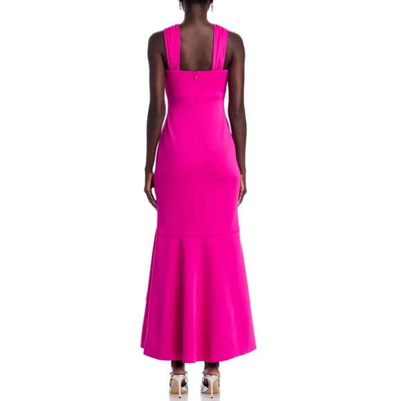 NEW ELIZA J Hot Pink SCUBA CREPE Crisscross HALTER Ruffle HIGH LOW Dress GOWN 2 - Picture 12 of 16
